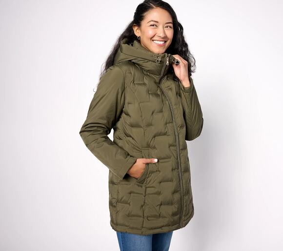 Susan Graver Jackets & Blazers - Susan Graver Jacket Womens XXS Green Heat Press Mixed Media Hooded Full Zip